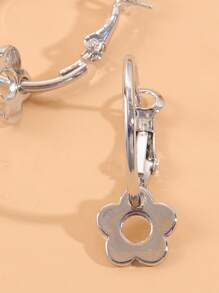 花朵耳墜 - 銀色 - 查看 3