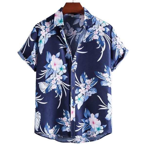 

Men Floral Print Button Front Shirt, Navy blue