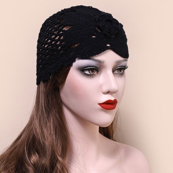 

Hollow Out Knit Hat, Black