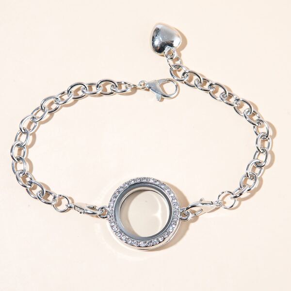 

Rhinestone Decor Open Locket Bracelet, Silver