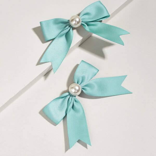 

2pcs Bow Decor Hair Clip, Green