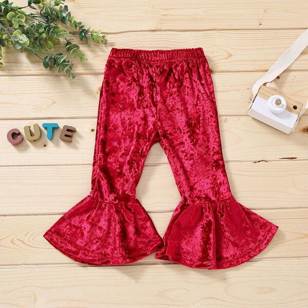 

Toddler Girls Velvet Flare Leg Pants, Red