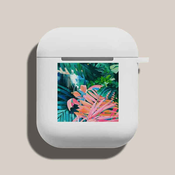 

Tropical Plant Print Case For Airpods, White