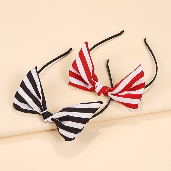 

2pcs Striped Bow Decor Headband, Multicolor