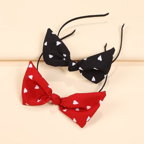 

2pcs Heart Print Bow Decor Headband, Multicolor