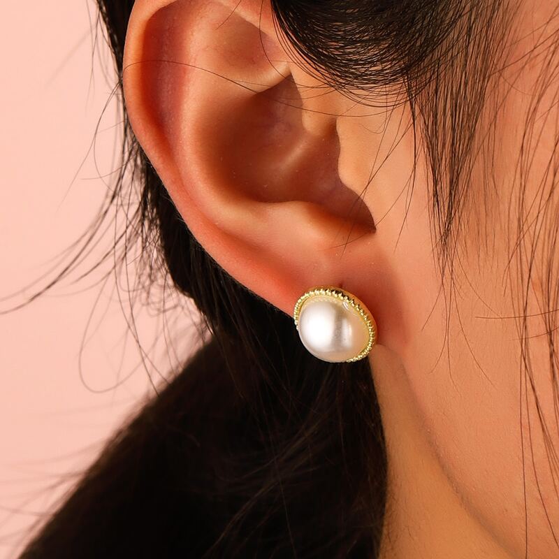 

Faux Pearl Stud Earrings, Gold