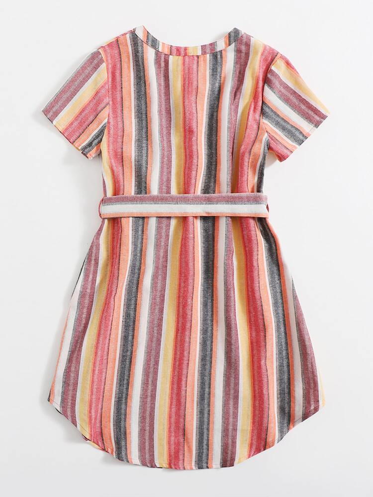 SHEIN skåra i urringningen Self med Bälte Randig Klänning - Multifärgad - Visa 2