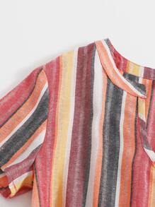 SHEIN 女孩西裝領自腰帶條紋連衣裙 - 彩色 - 查看 3