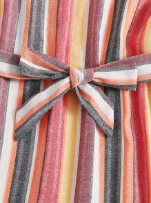 SHEIN 女孩西裝領自腰帶條紋連衣裙 - 彩色 - 查看 4