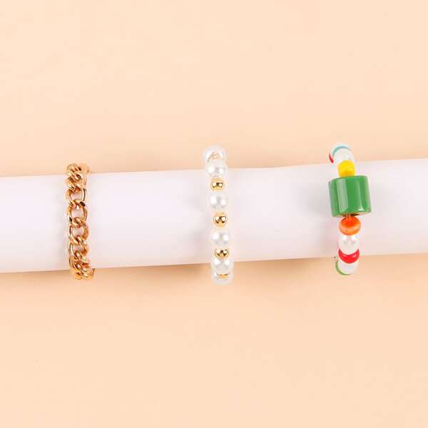 

3pcs Faux Pearl Decor Ring, Multicolor