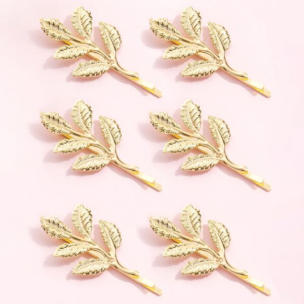 

6pcs Leaf Decor Hair Clip, Gold