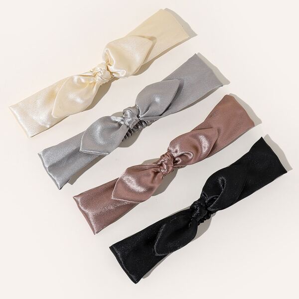 

4pcs Solid Bow Decor Hair Band, Multicolor