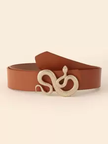 Snake Shaped Buckle Belt - Camel - View 1