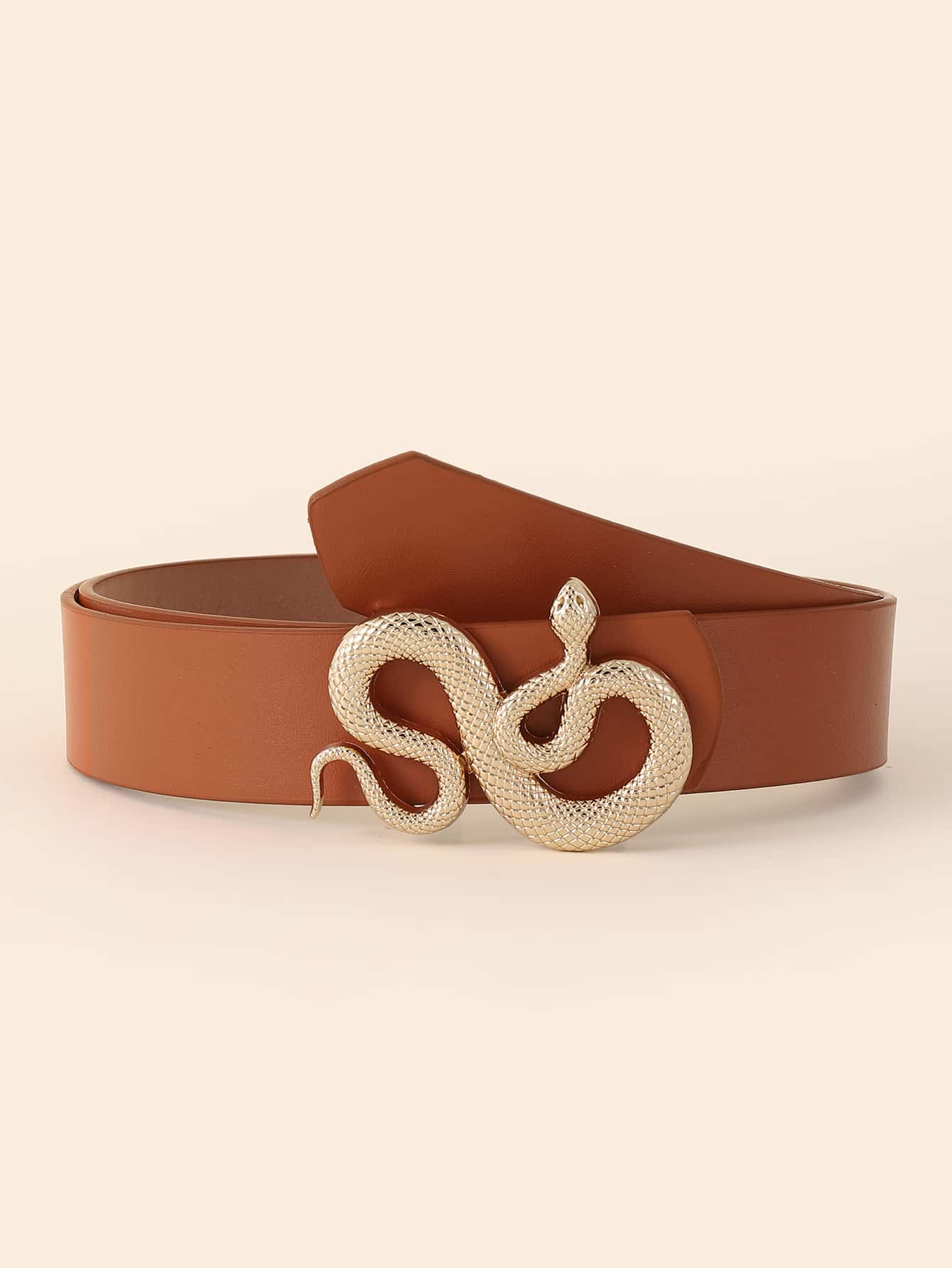 Snake Shaped Buckle Belt - Camel - View 1