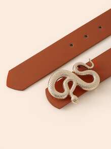 Snake Shaped Buckle Belt - Camel - View 3