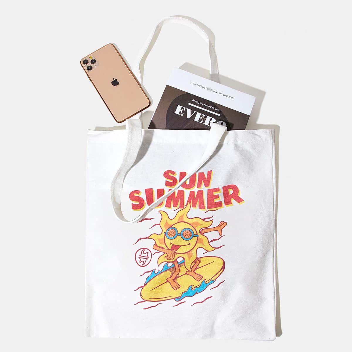 

ROMWE X Welnust-art Cartoon Graphic Shopper Bag, White