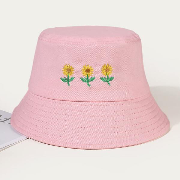 

Floral Embroidered Bucket Hat, Pink
