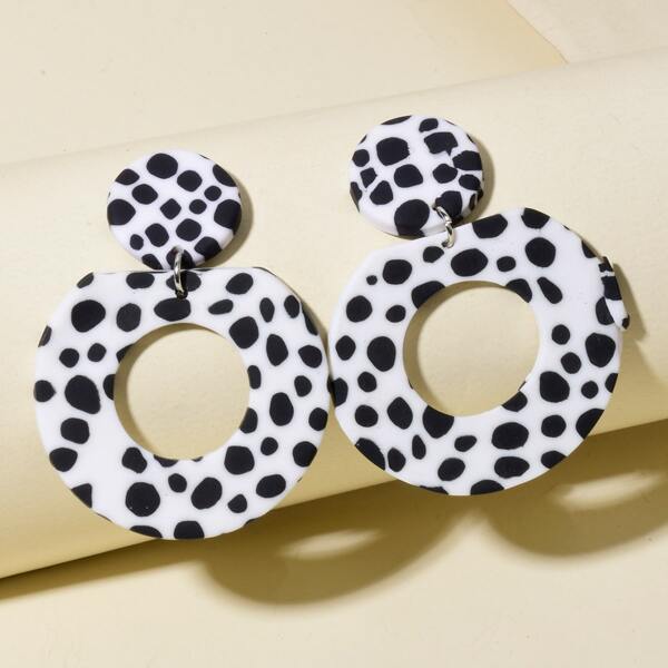 

Dalmatian Print Geometric Earrings, Black and white