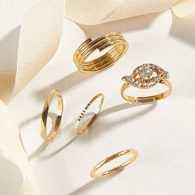 

5pcs Rhinestone Decor Ring, Gold
