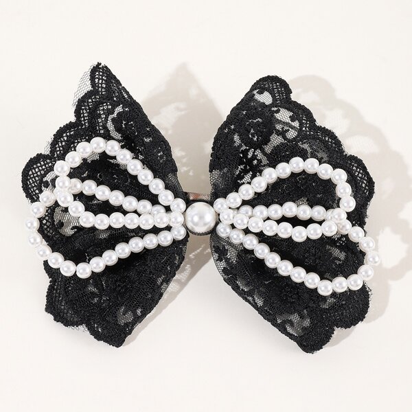 

Faux Pearl Bow Decor Hair Clip, Black
