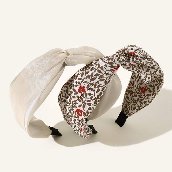 

2pcs Leaf Print Headband, Multicolor