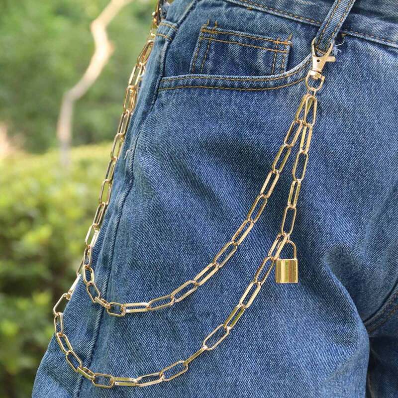 

Lock Decor Layered Pant Chain, Gold