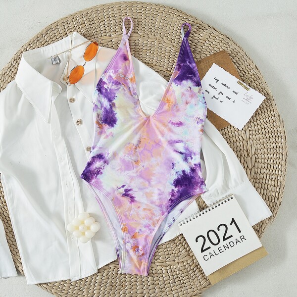 

Smudge Pattern One Piece Swimsuit, Multicolor