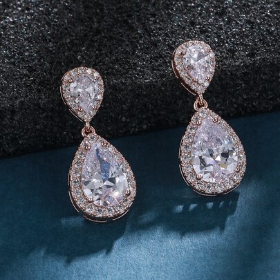 Cubic Zirconia Water Drop Decor Earrings
