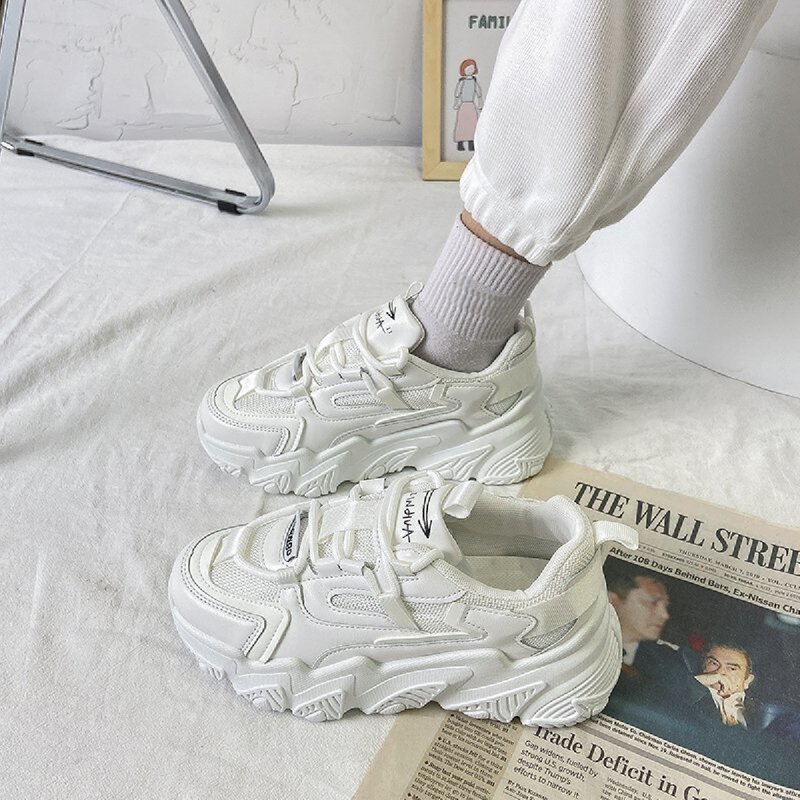 

Lace Up Front Mesh Chunky Sneakers, White