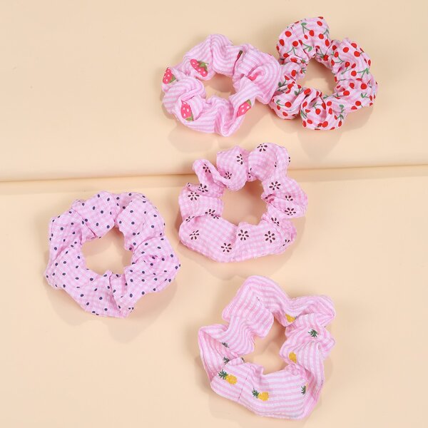 

5pcs Fruit Print Scrunchie, Multicolor