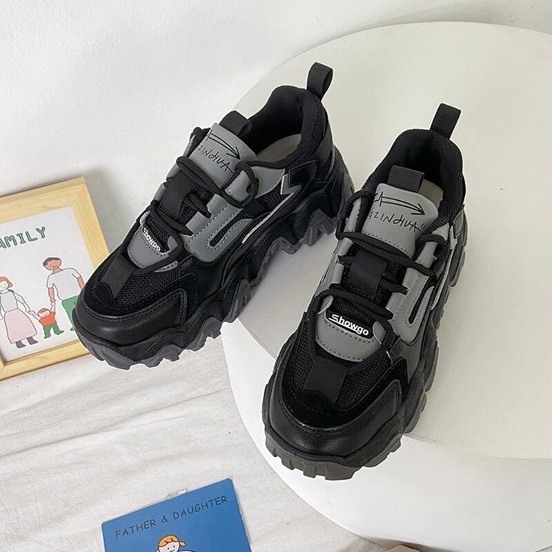 

Lace Up Front Mesh Chunky Sneakers, Black
