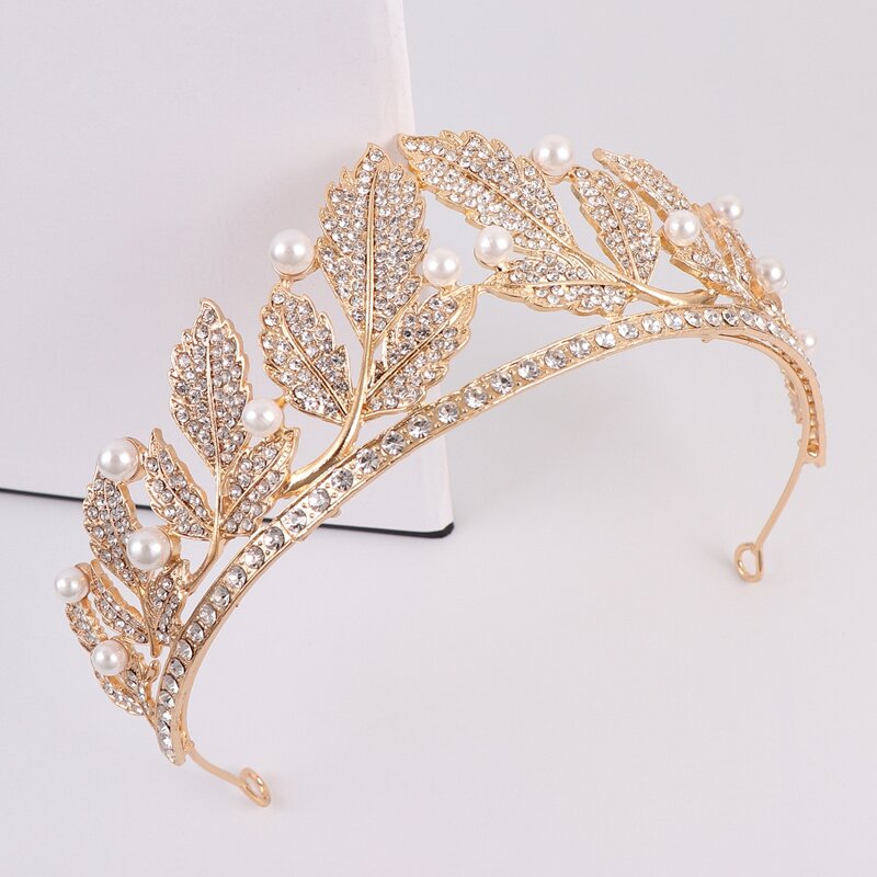 

Faux Pearl & Rhinestone Crown Design Headband, Gold