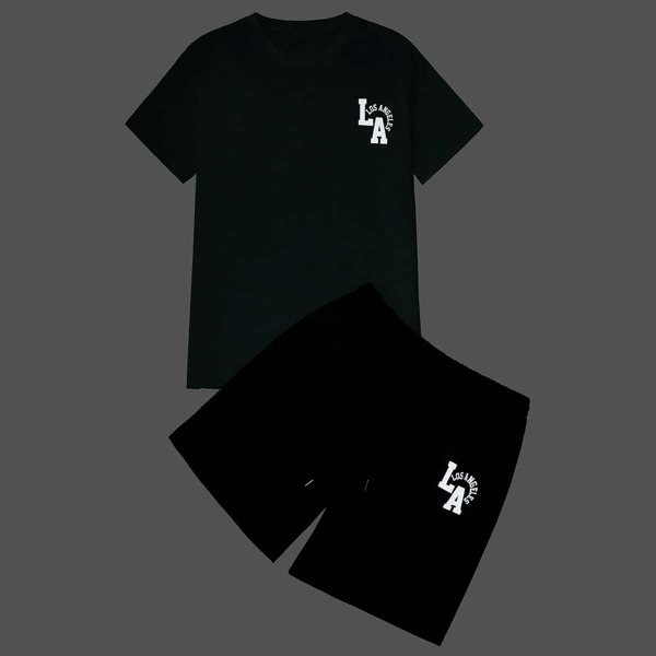 

Men Reflective Letter Graphic Tee & Drawstring Waist Shorts, Multicolor