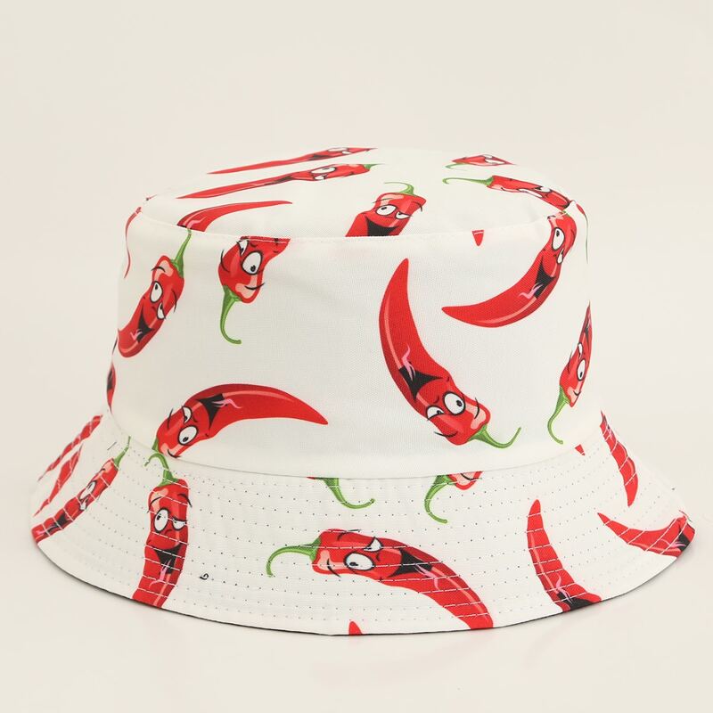 

Guys Cartoon Chili Print Bucket Hat, White