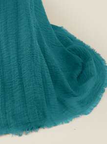 1pc Raw Hem Solid Scarf For Daily Life Abaya Accessories Winter Fall Women Hijab Veiled Clothes - Blue - View 2