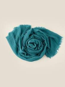 1pc Raw Hem Solid Scarf For Daily Life Abaya Accessories Winter Fall Women Hijab Veiled Clothes - Blue - View 3