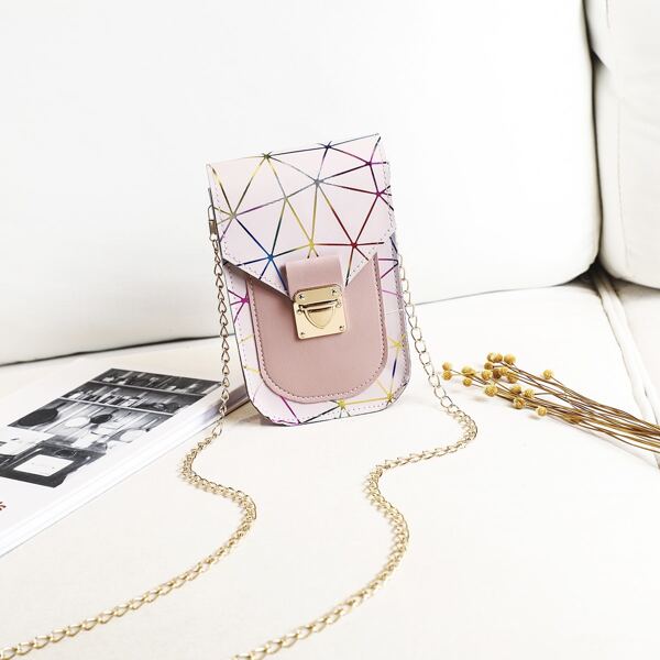 

Geo Graphic Push Lock Phone Bag, Pink