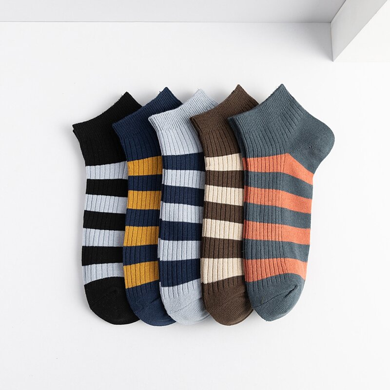 

5pairs Guys Striped Ankle Socks, Multicolor