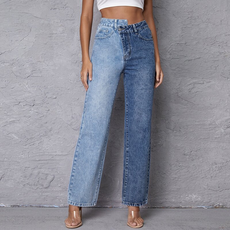 

Notch Waist Two Tone Jeans, Medium wash