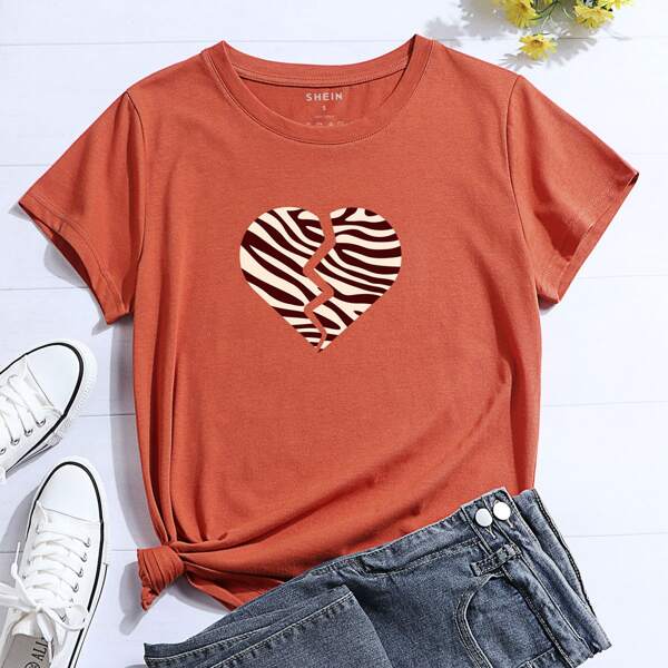 

Heart And Leopard Short Sleeve Tee, Burnt orange