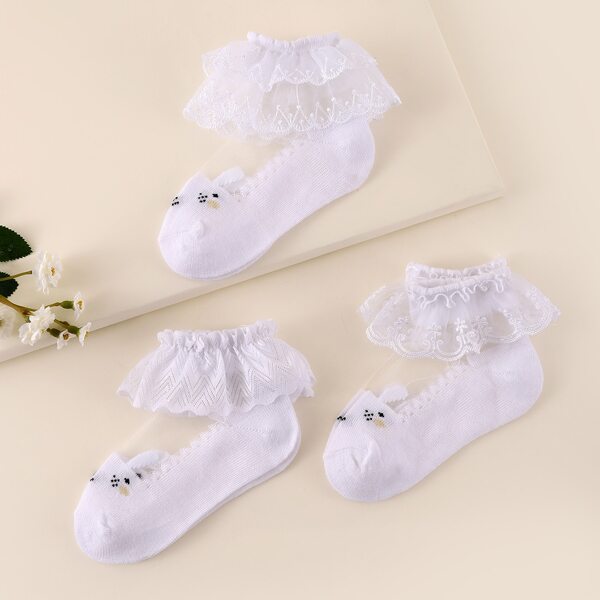 

3pairs Toddler Girls Contrast Mesh Socks, White