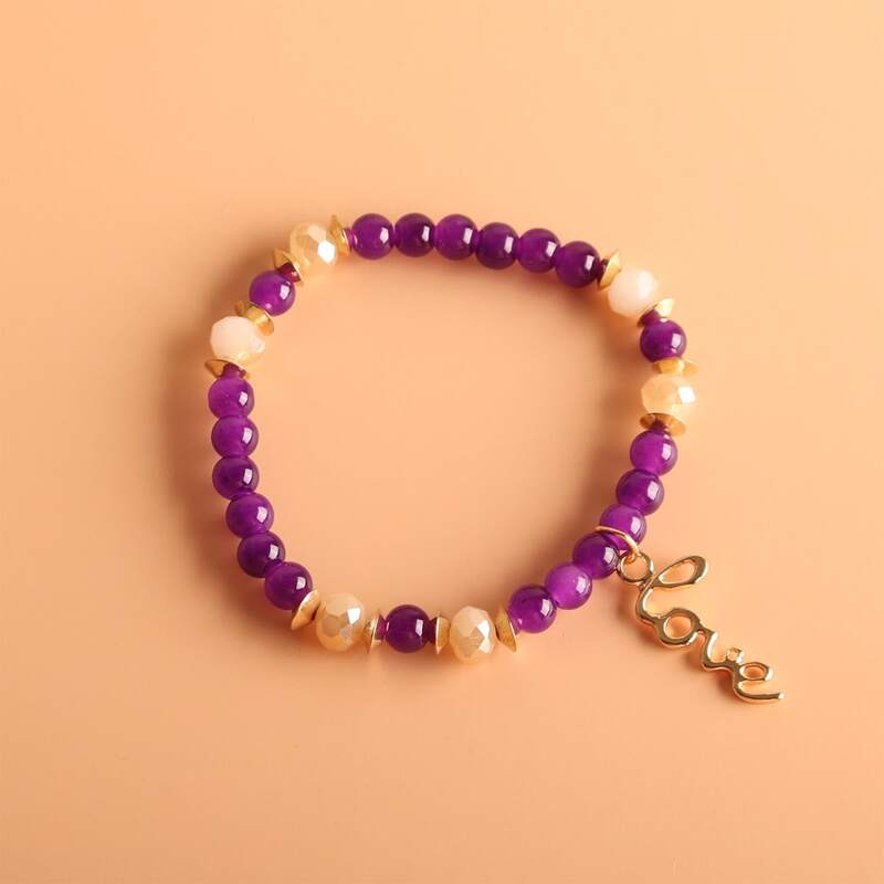 

Letter Decor Beaded Bracelet, Purple