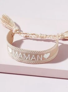 Letter Embroidery Bracelet - Beige - View 6