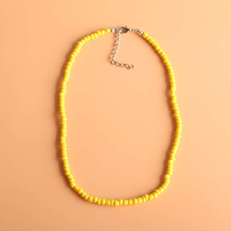 

1pc Simple Beaded Necklace, Yellow
