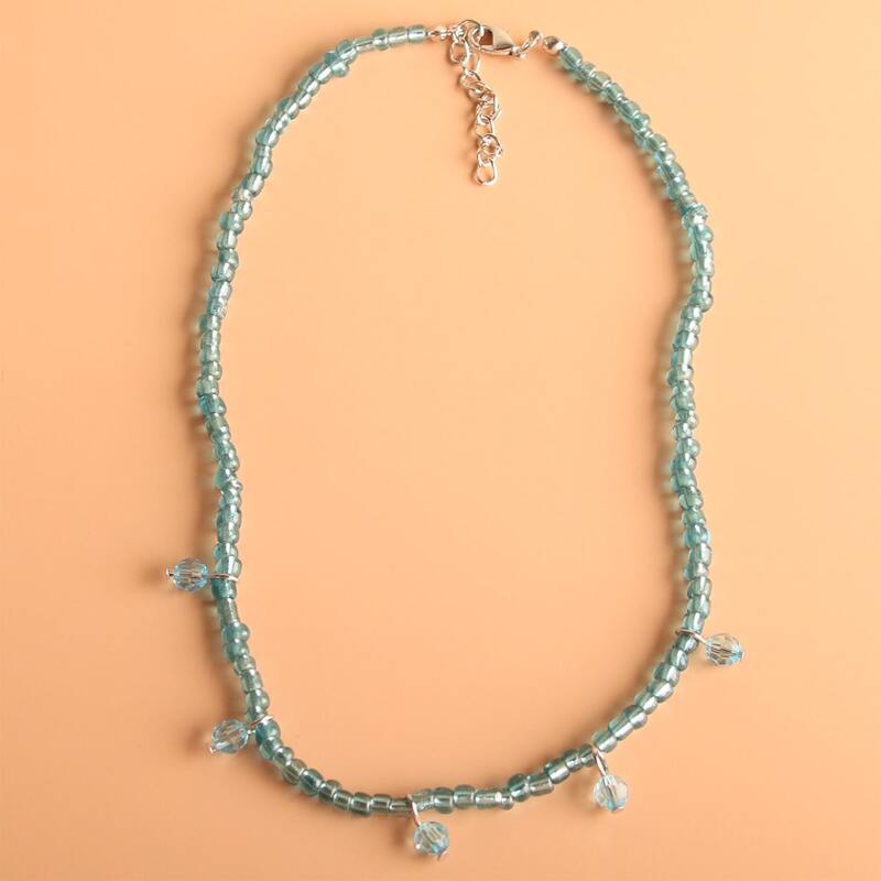

1pc Simple Beaded Necklace, Blue
