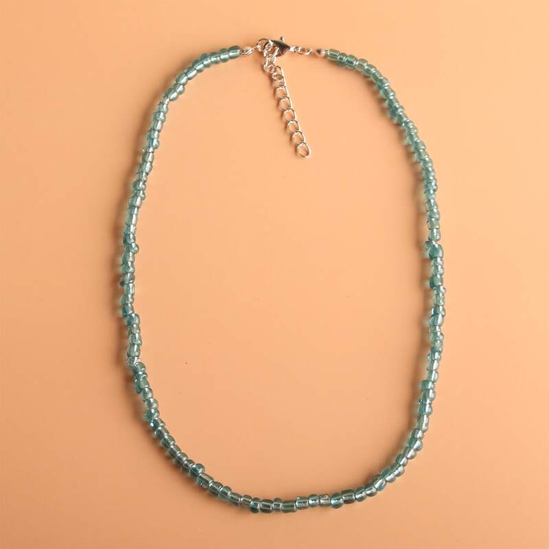 

1pc Simple Beaded Necklace, Blue