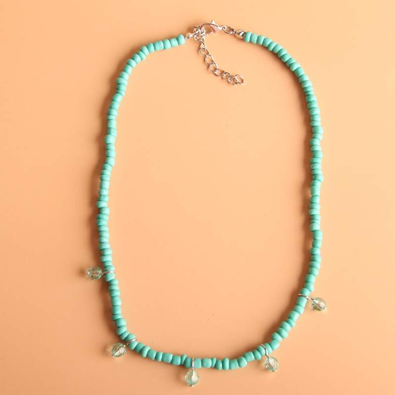 

1pc Simple Beaded Necklace, Green