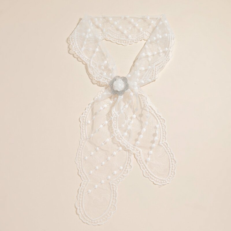 

Embroidery Detail Twilly Scarf & Scarf Buckle Ring, White