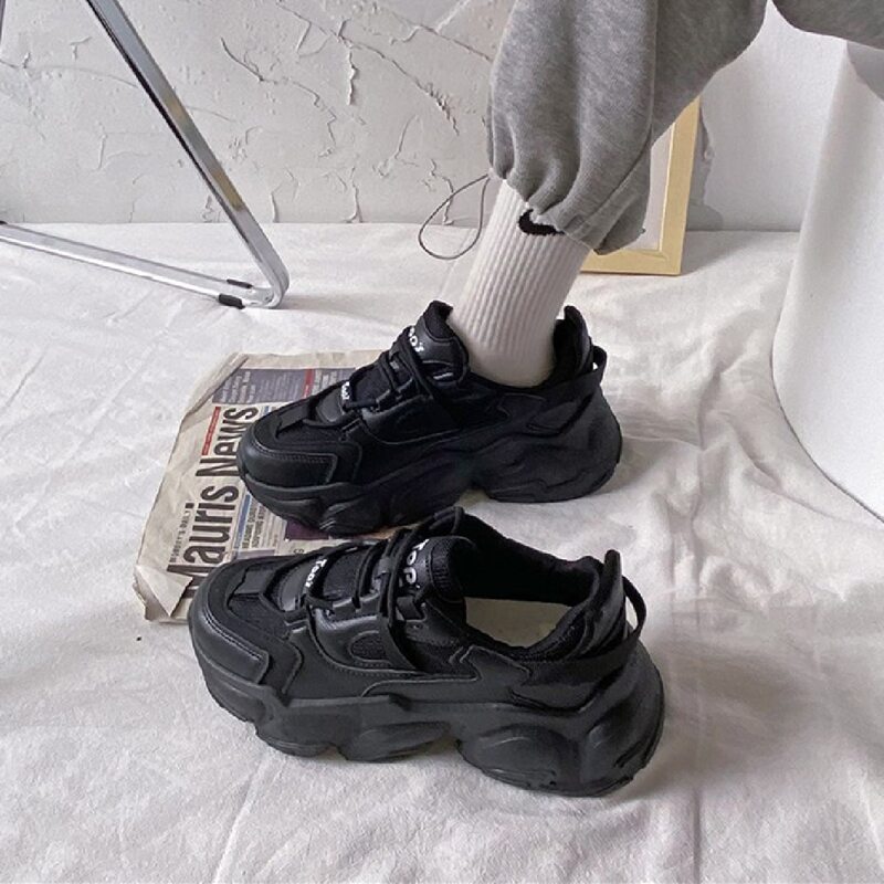 

Letter Graphic Mesh Chunky Sneakers, Black