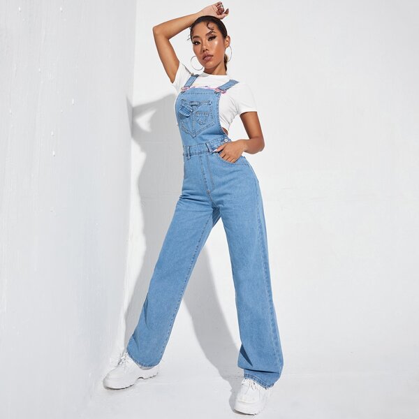 

Patch Pocket Denim Overalls, Light wash